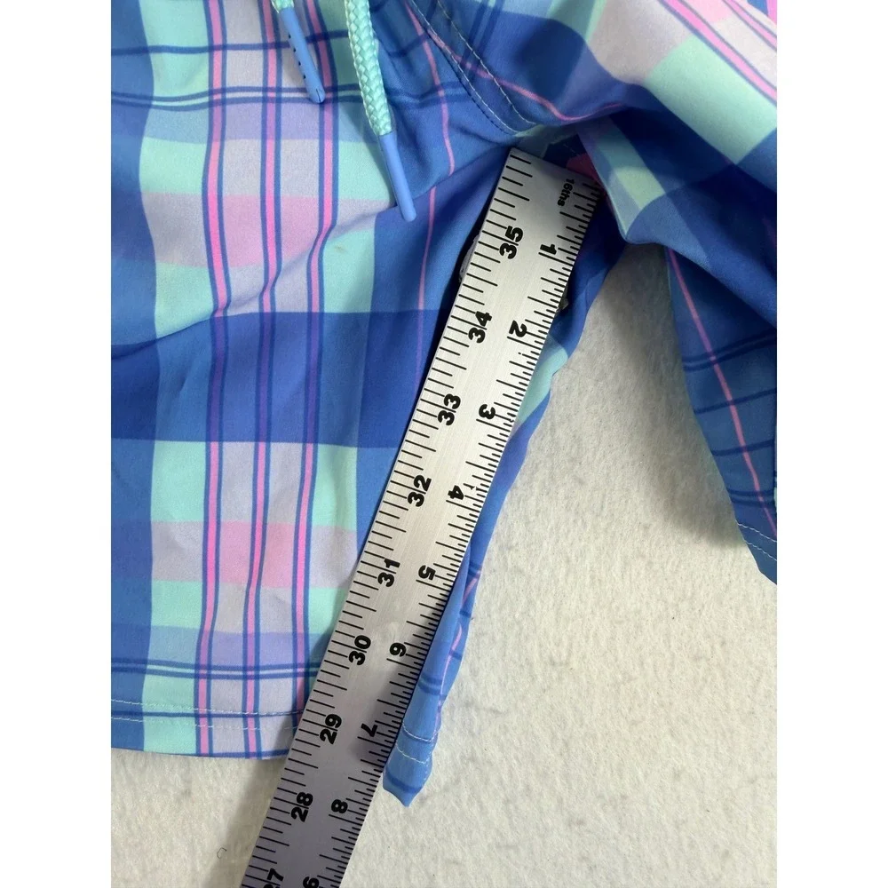 Vineyard Vines Mens Blue Pink Plaid Swim Trunks Drawstring Shorts Size L